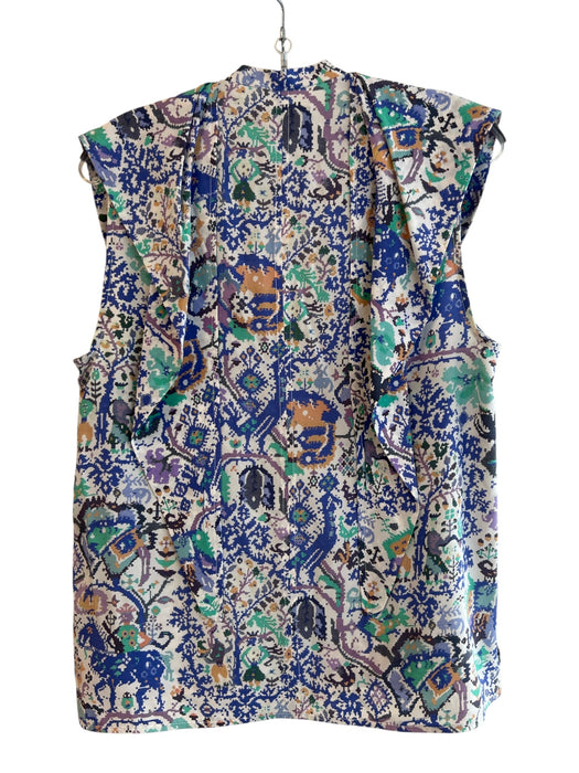Isabel Marant Size 38 Blue, Green & Multi Silk Blend Abstract Print V Neck Top Blue, Green & Multi / 38
