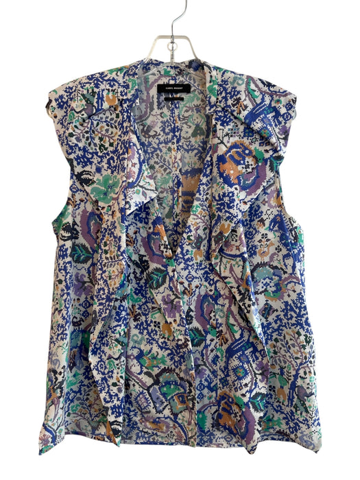 Isabel Marant Size 38 Blue, Green & Multi Silk Blend Abstract Print V Neck Top Blue, Green & Multi / 38