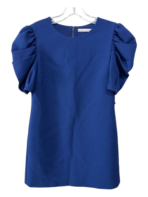 Alice & Olivia Size 4 dark blue Polyester Short Puff Sleeve Solid Back Zip Dress dark blue / 4