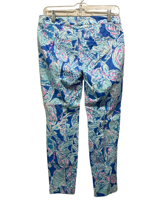 Lilly Pulitzer Size 4 Blue & Pink Cotton Mid Rise Tapered Shell Print Pants Blue & Pink / 4
