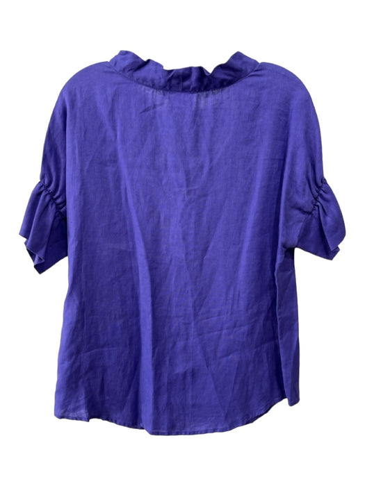 Finley Size XS Purple Linen Collar Short Sleeve Ruffle Detail Top Purple / XS