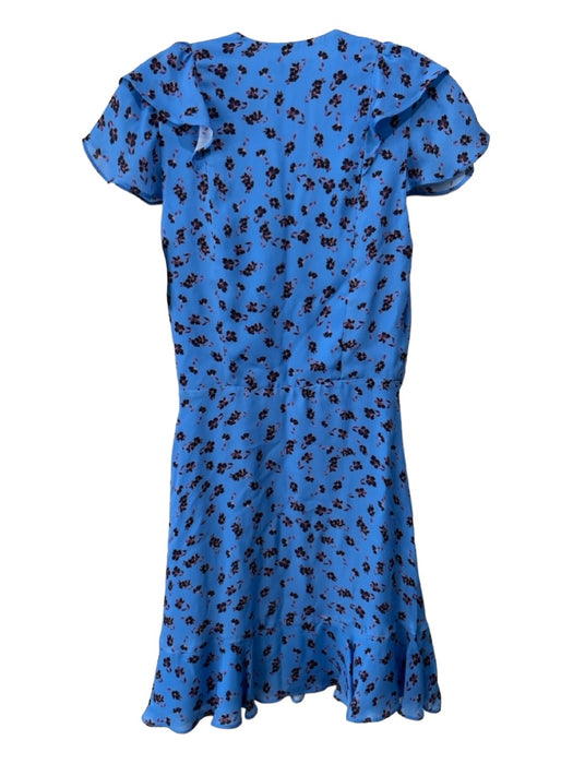 Parker Size 0 Blue & Black Polyester Floral Lace Up Neckline Smocked Dress Blue & Black / 0