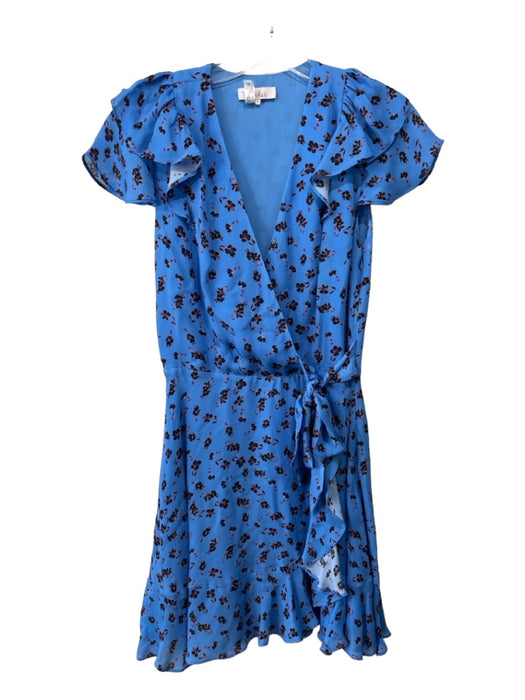 Parker Size 0 Blue & Black Polyester Floral Lace Up Neckline Smocked Dress Blue & Black / 0