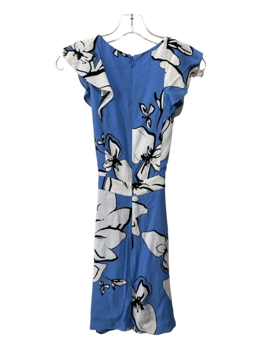 Parker Size 2 Blue & White Viscose Floral Surplice Flutter Cap Sleeve Dress Blue & White / 2