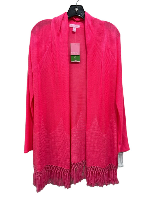 Lilly Pulitzer Size S Neon Pink Acrylic Blend Knit Tassels Open Front Cardigan Neon Pink / S