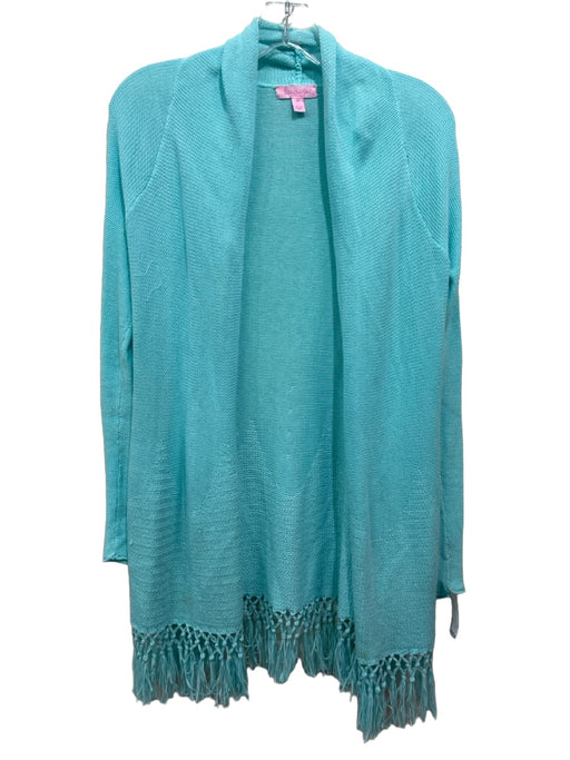 Lilly Pulitzer Size XS Blue Acrylic Blend Knit Tassels Open Front Cardigan Blue / XS