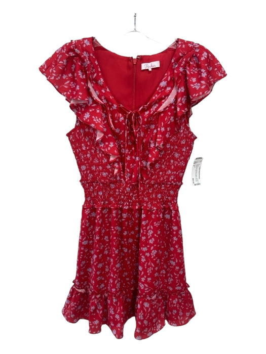 Parker Size 0 Red & Blue Polyester Floral Lace Up Neckline Smocked Dress Red & Blue / 0