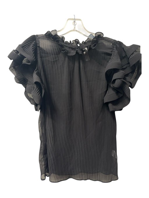 Love Song Size Medium Black Polyester Ruffle Neck Ribbed Ruffle sleeve Top Black / Medium