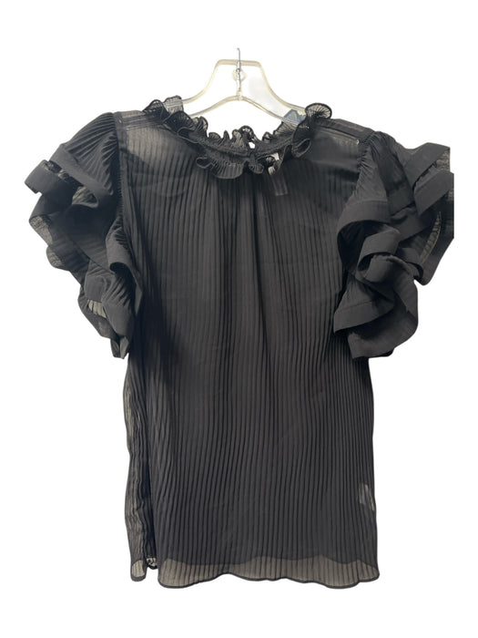 Love Song Size Medium Black Polyester Ruffle Neck Ribbed Ruffle sleeve Top Black / Medium