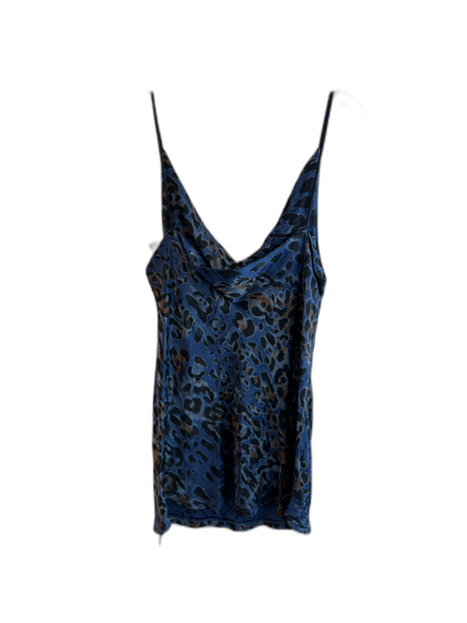 No Brand Size Est L Blue Viscose Spaghetti Strap Animal Print Cowl neck Tank Top Blue / Est L