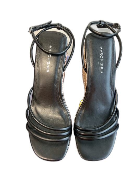 Marc Fisher Shoe Size 9.5 Black & Brown Manmade Material open toe Wedge Shoes Black & Brown / 9.5
