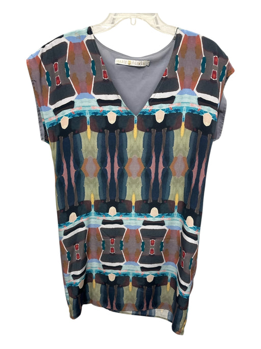 Marie Oliver Size S Blue & Multi Polyester V Neck All Over Print Dress Blue & Multi / S