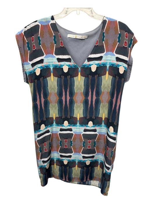 Marie Oliver Size S Blue & Multi Polyester V Neck All Over Print Dress Blue & Multi / S