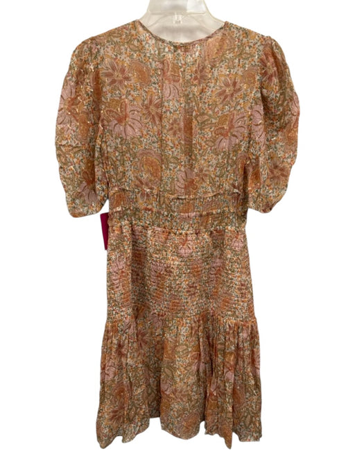 Shoshanna Size 4 Orange, White & Green Viscose Blend Metallic Thread Dress Orange, White & Green / 4