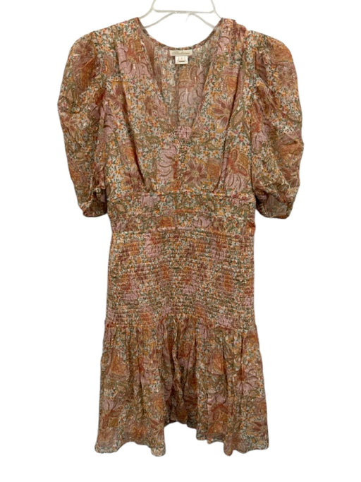 Shoshanna Size 4 Orange, White & Green Viscose Blend Metallic Thread Dress Orange, White & Green / 4