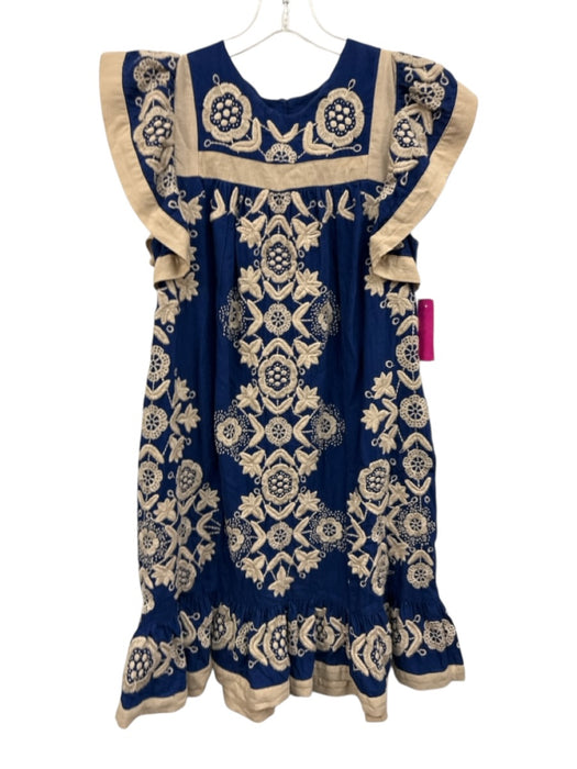 Sea New York Size S Blue & Beige Cotton & Linen Floral Embroidered Dress Blue & Beige / S