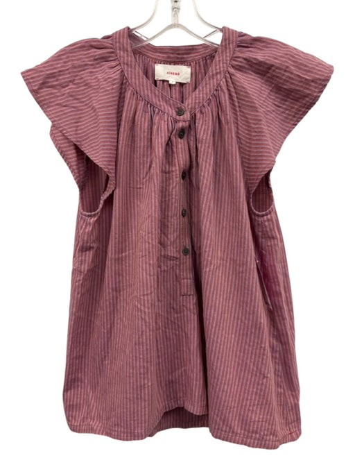 XiRENA Size S Pink & Purple Cotton Blend Striped Cap Sleeve 1/2 Button Top Pink & Purple / S
