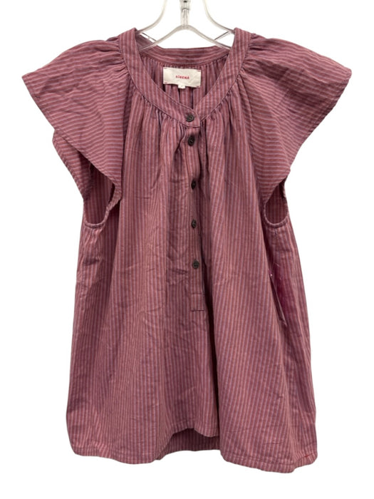 XiRENA Size S Pink & Purple Cotton Blend Striped Cap Sleeve 1/2 Button Top Pink & Purple / S