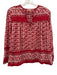 Matta Size S White & Red Cotton Long Sleeve Block Print Tie V Neck Top White & Red / S