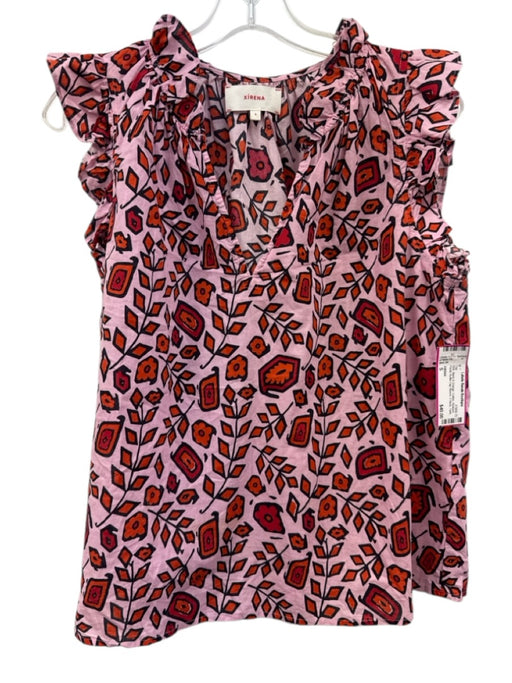 XiRENA Size S Pink, Black & Orange Cotton Abstract Floral Ruffle Cap Sleeve Top Pink, Black & Orange / S