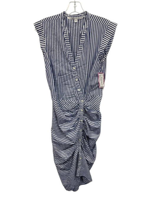 Veronica Beard Size 4 Blue & White Cotton Striped Cap Sleeve Button Front Dress Blue & White / 4