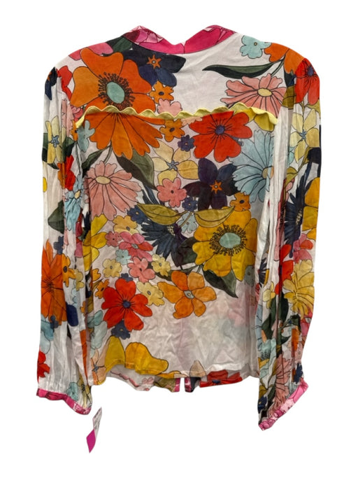 Celia B Size M/L White & Multi Tencel Blend Floral Button Up Wrap Skirt Set White & Multi / M/L