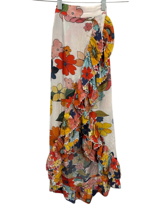 Celia B Size M/L White & Multi Tencel Blend Floral Button Up Wrap Skirt Set White & Multi / M/L