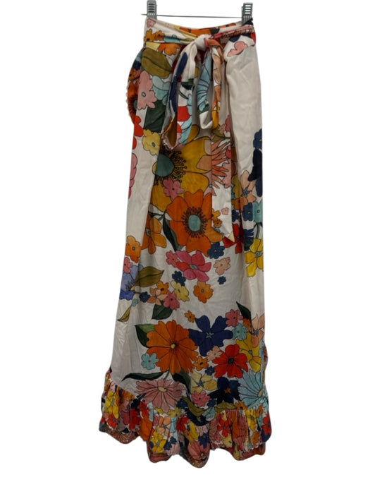 Celia B Size M/L White & Multi Tencel Blend Floral Button Up Wrap Skirt Set White & Multi / M/L