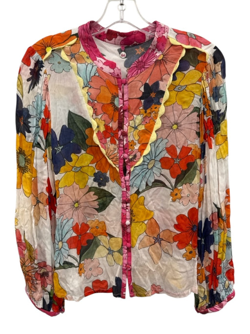 Celia B Size M/L White & Multi Tencel Blend Floral Button Up Wrap Skirt Set White & Multi / M/L