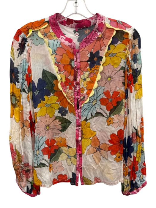 Celia B Size M/L White & Multi Tencel Blend Floral Button Up Wrap Skirt Set White & Multi / M/L