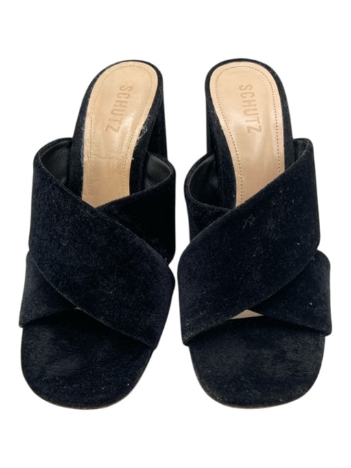 Schutz Shoe Size 9B Black Velvet Block Heel Crossover Sandals Black / 9B