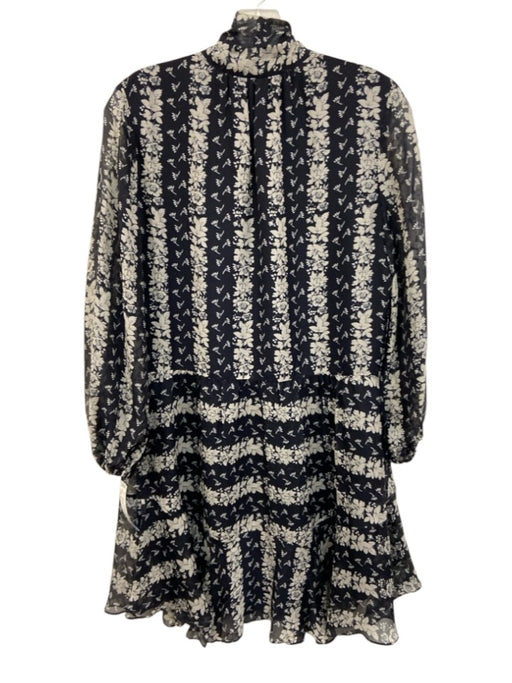 Shoshanna Size 4 Navy Blue & White Synthetic floral print Tie Neck Dress Navy Blue & White / 4