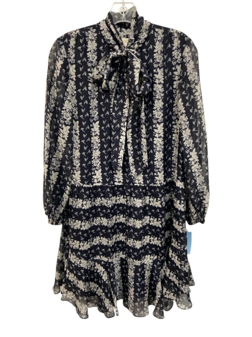 Shoshanna Size 4 Navy Blue & White Synthetic floral print Tie Neck Dress Navy Blue & White / 4