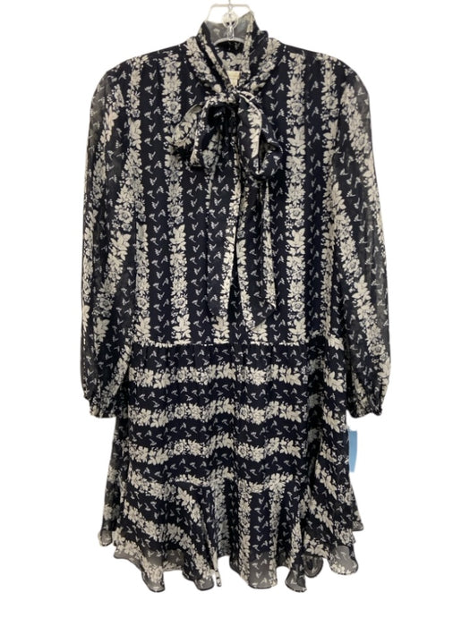 Shoshanna Size 4 Navy Blue & White Synthetic floral print Tie Neck Dress Navy Blue & White / 4