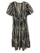 Anthropologie Size SP Black & Cream Cotton Striped Tiered Split V neck Dress Black & Cream / SP