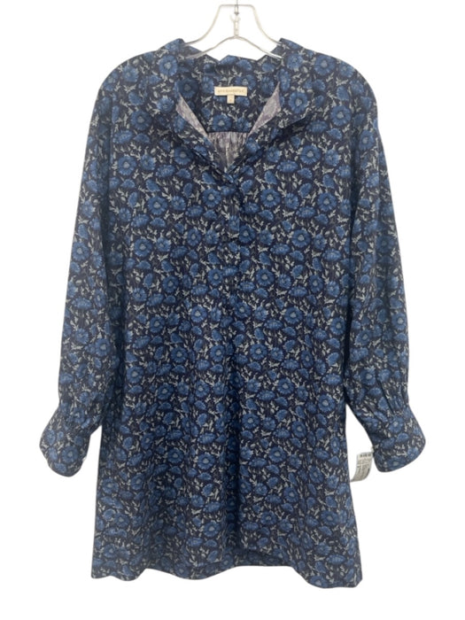 Ann Mashburn Size S Blue Multi Cotton floral print 1/4 Button Dress Blue Multi / S