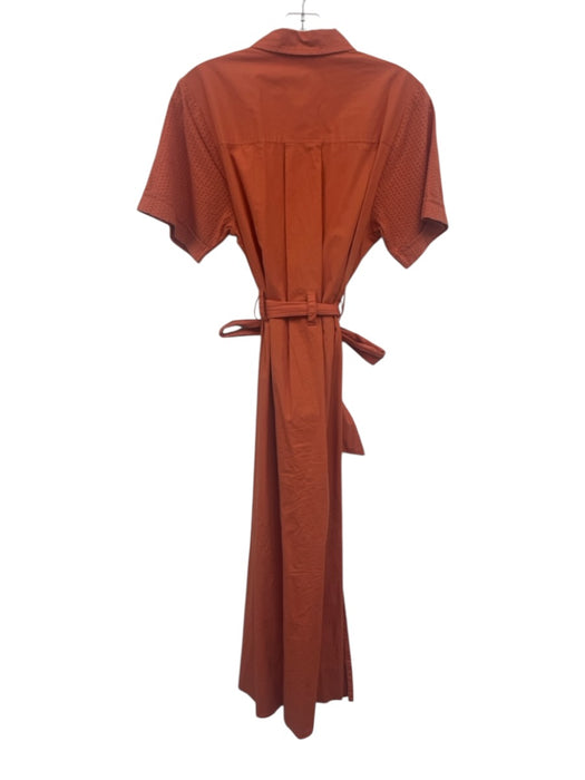 Lilla P Size S Coral Pink Cotton Button Front Perforated Tie Belt Dress Coral Pink / S