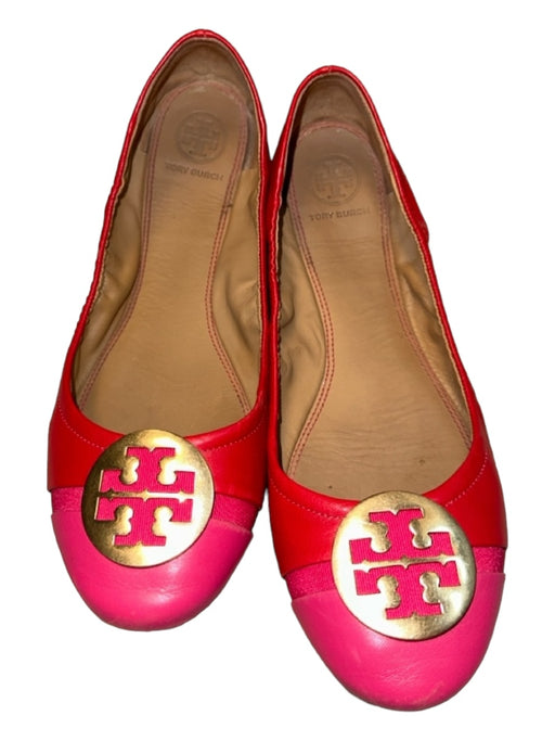Tory Burch Shoe Size 8.5 Red & Pink Leather Cap Toe GHW Flats Red & Pink / 8.5