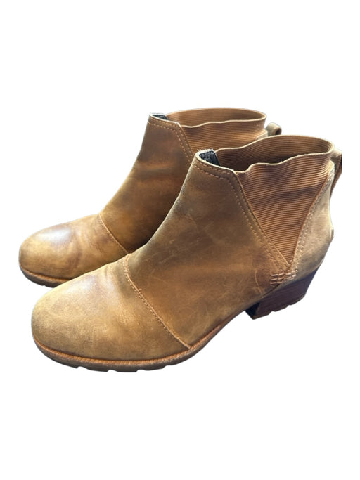 Sorel Shoe Size 9.5 Brown Leather Block Heel stretch sides Booties Brown / 9.5