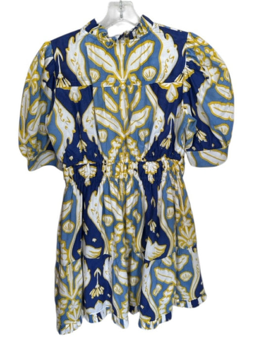 Beyond by Vera Size M Blue & Yellow Cotton Blend Lined Botanical Mini Dress Blue & Yellow / M