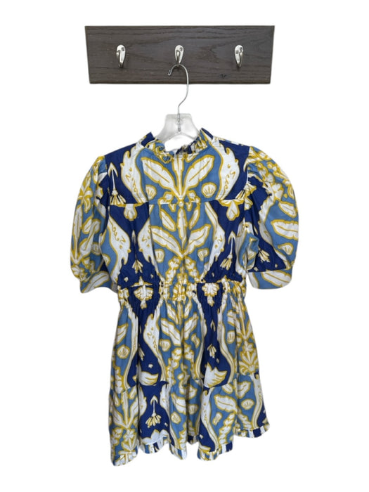 Beyond by Vera Size M Blue & Yellow Cotton Blend Lined Botanical Mini Dress Blue & Yellow / M