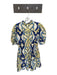 Beyond by Vera Size M Blue & Yellow Cotton Blend Lined Botanical Mini Dress Blue & Yellow / M