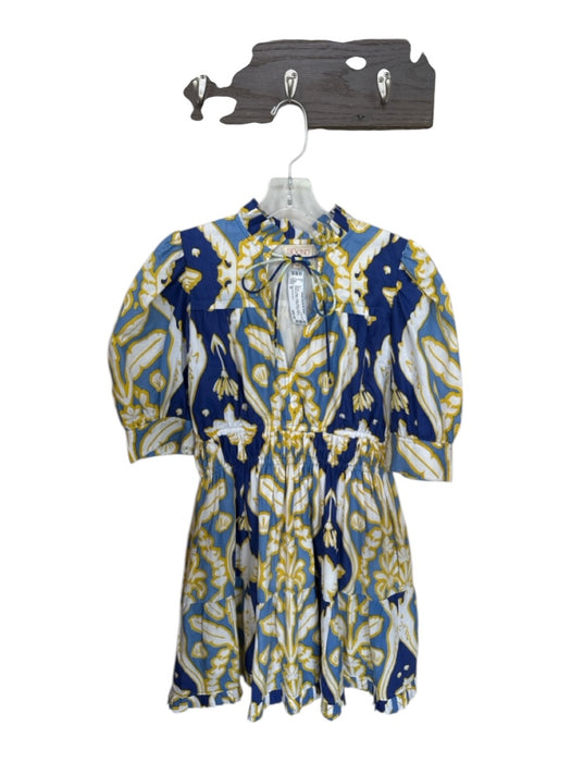 Beyond by Vera Size M Blue & Yellow Cotton Blend Lined Botanical Mini Dress Blue & Yellow / M