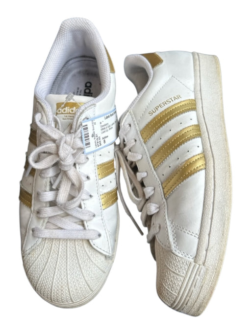 Adidas Shoe Size 8 White & Gold Leather Stripe Superstar Lace Up Sneakers White & Gold / 8