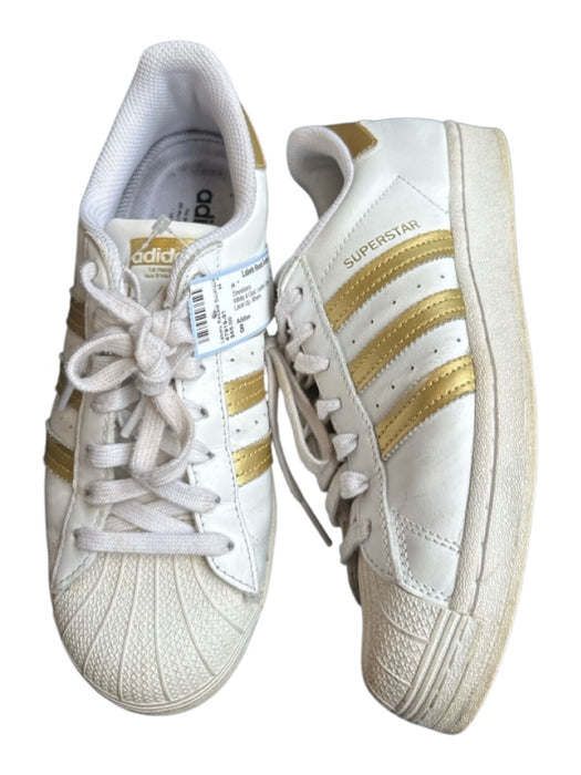Adidas Shoe Size 8 White & Gold Leather Stripe Superstar Lace Up Sneakers White & Gold / 8