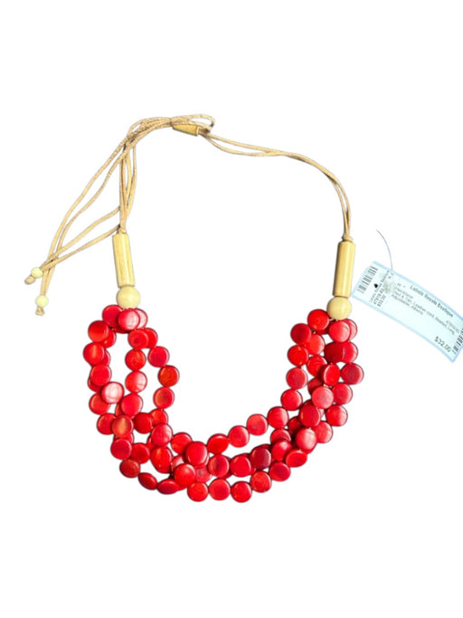 Red & Tan Leather cord Beaded Long Adjustable Necklace Red & Tan