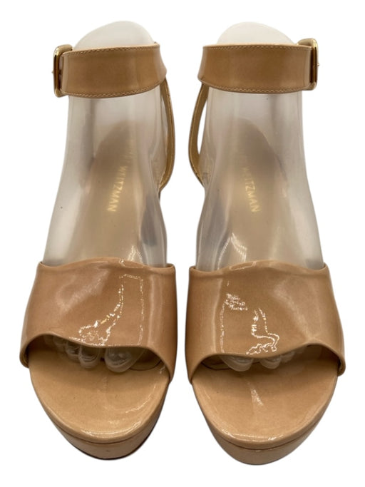 Stuart Weitzman Shoe Size 8.5 Beige Patent Leather Platform Ankle Strap Sandals Beige / 8.5