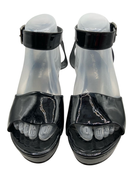 Stuart Weitzman Shoe Size 8.5 Black Patent Leather Platform Ankle Strap Sandals Black / 8.5