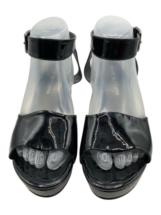 Stuart Weitzman Shoe Size 8.5 Black Patent Leather Platform Ankle Strap Sandals Black / 8.5