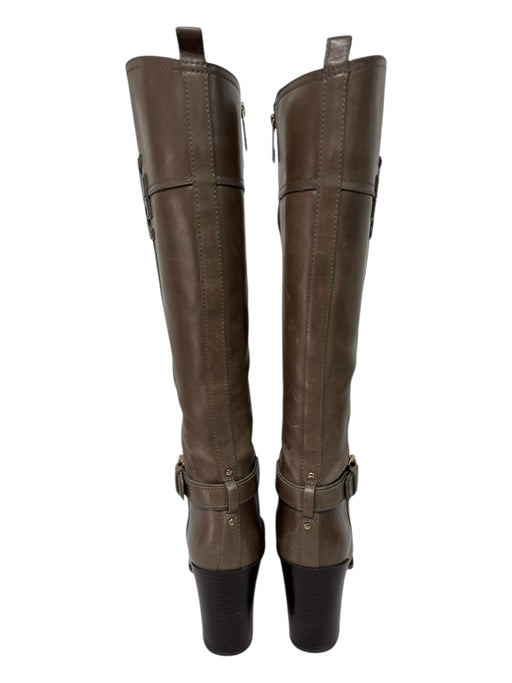 Tory Burch Shoe Size 8.5 Taupe Gray Leather Zip Up Stacked Heel Knee High Boots Taupe Gray / 8.5